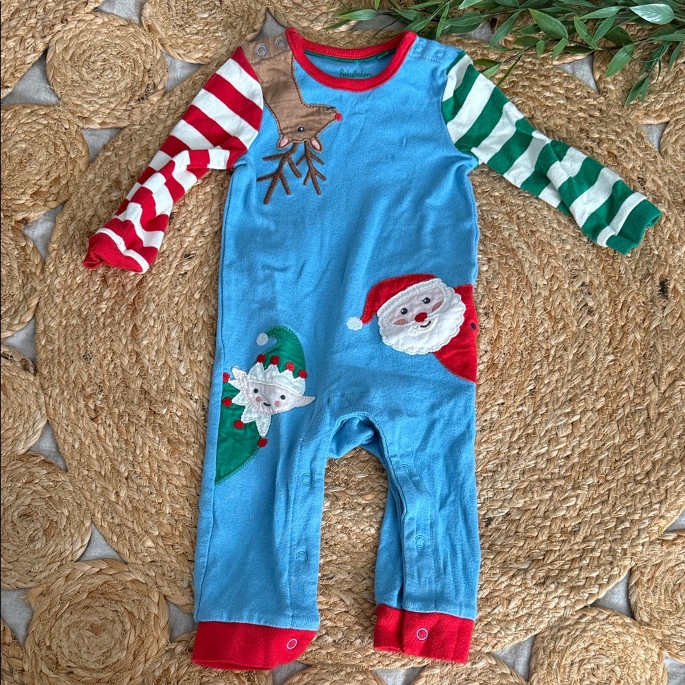 Mini Boden Applique Santa Christmas Footie. 3-6 mo